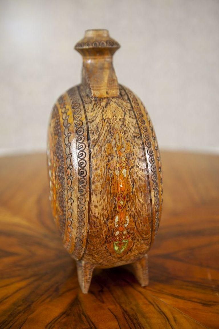 20th Century Ornately Decorated Wooden Water Bottle photo 172.0