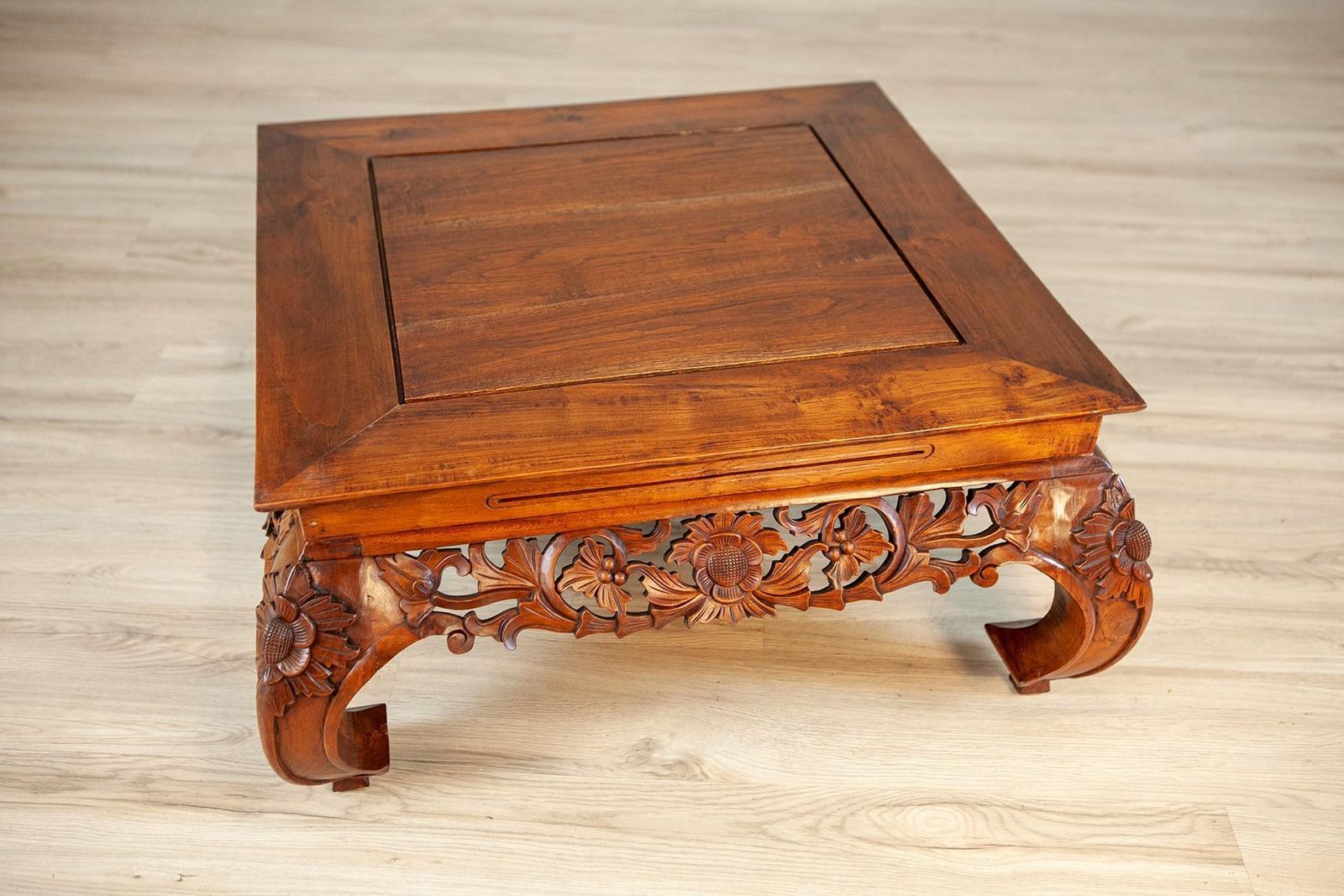 Mid 20th Century Oak Coffee Table With Carved Details Under The Tabletop photo for sale