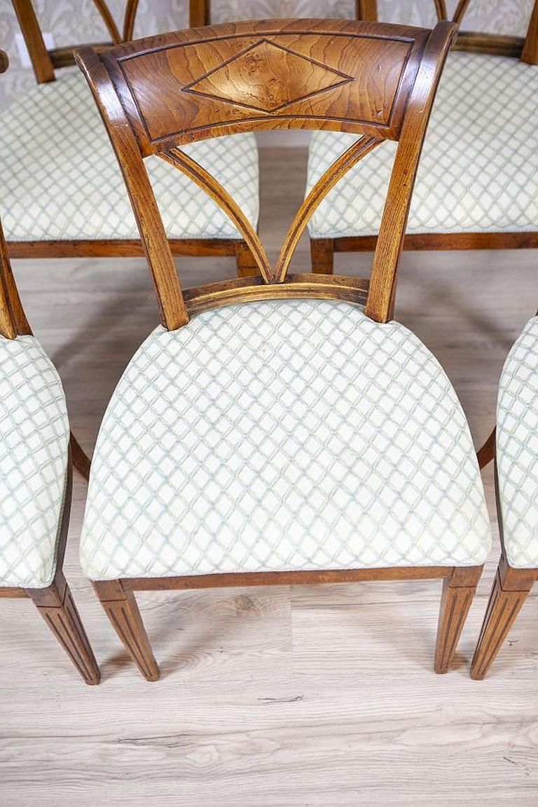 Furniture Elm Chairs In White Upholstery, Early 20th Century   Set Of 5 photo