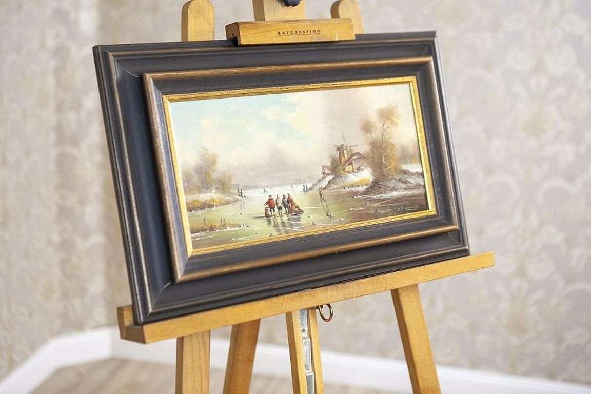 Oil Painting From The Early 20th Century, Winter Rural Landscape photo furniture