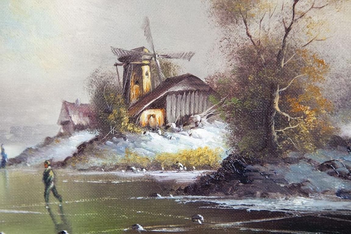 Oil Painting From The Early 20th Century, Winter Rural Landscape photo vinterior