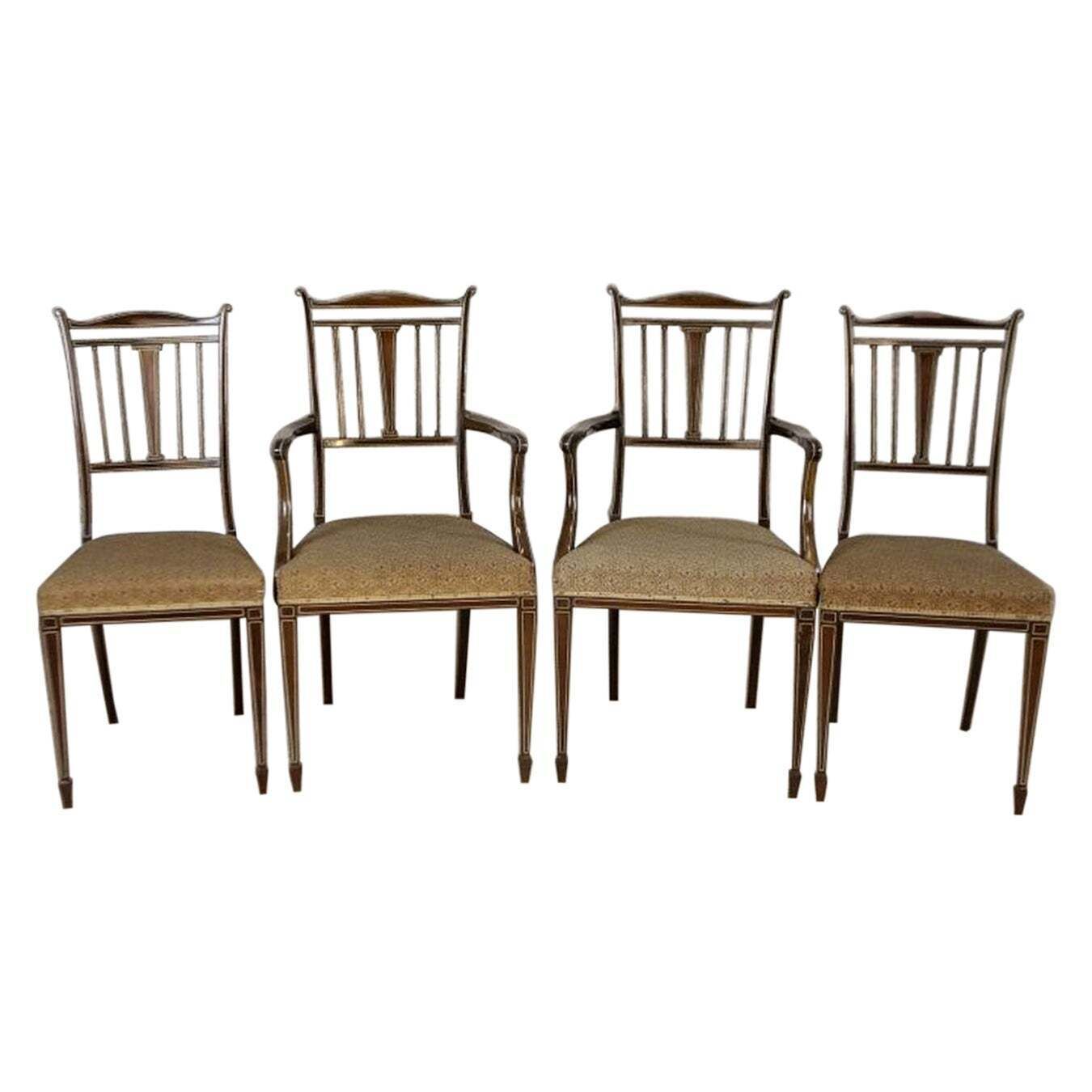 Set Of 4 English Armchairs And Chairs In The Sheraton Style, Late 19th Century