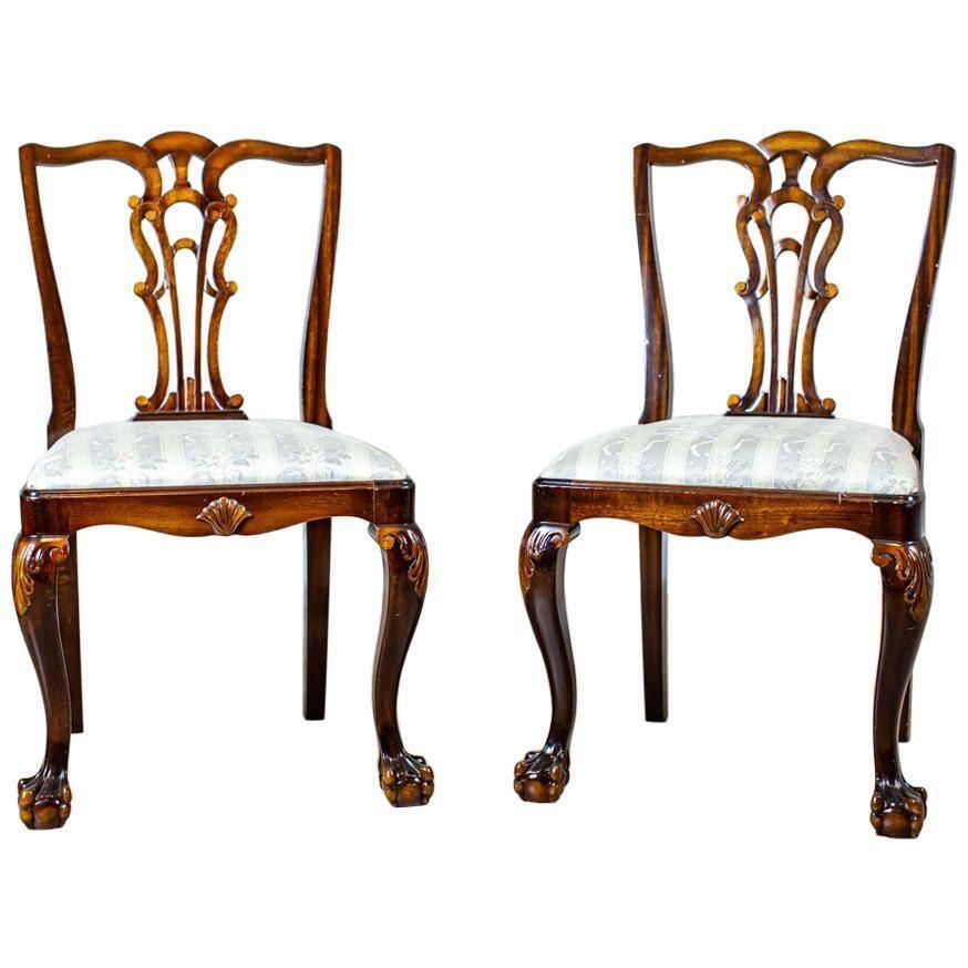 Two 20th Century Chairs In The Chippendale Type Veneered With Walnut