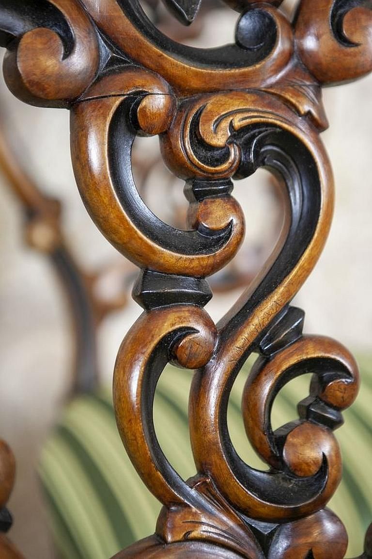 Furniture Set Of Five Walnut Chairs From The Late 19th Century In Light Green Upholstery photo