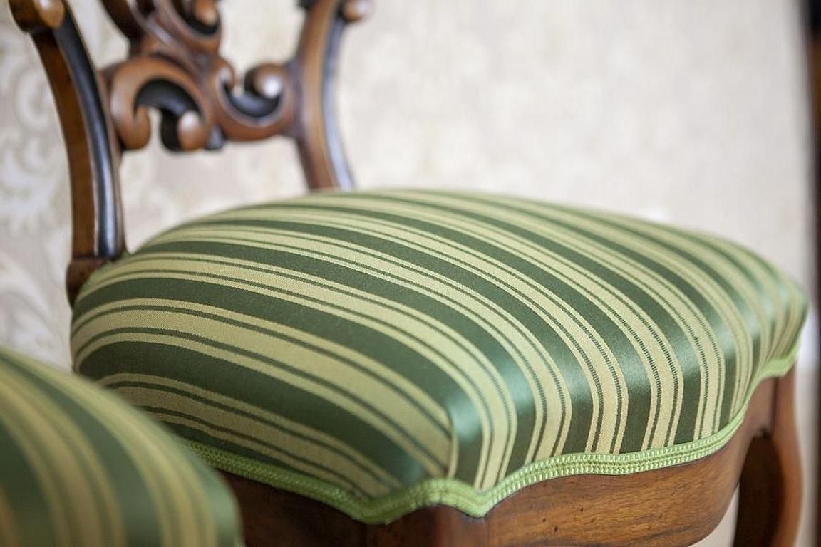 photo buy Set Of Five Walnut Chairs From The Late 19th Century In Light Green Upholstery