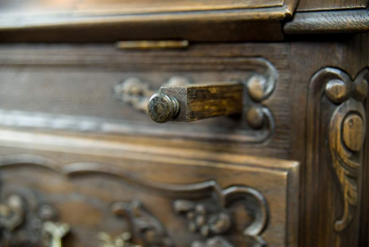 Rococo Revival Oak Writing Desk In Brown, Early 20th Century photo buy