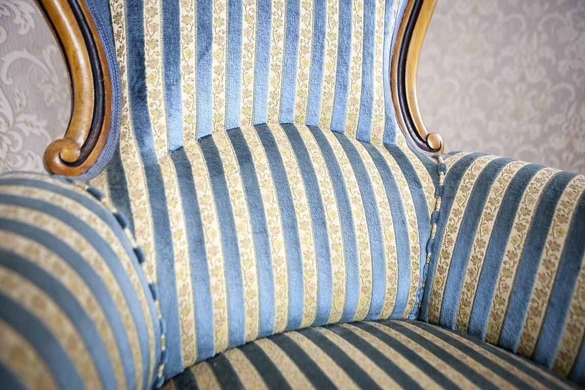 Comfortable Walnut Armchair From The Late 19th Century In Light Blue Upholstery photo 1118.0