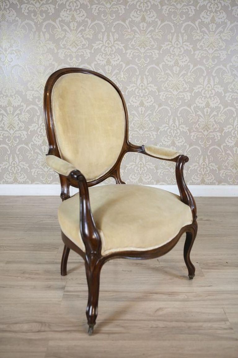 Pair Of Late 19th Century Walnut Armchairs In Beige Upholstery photo buy