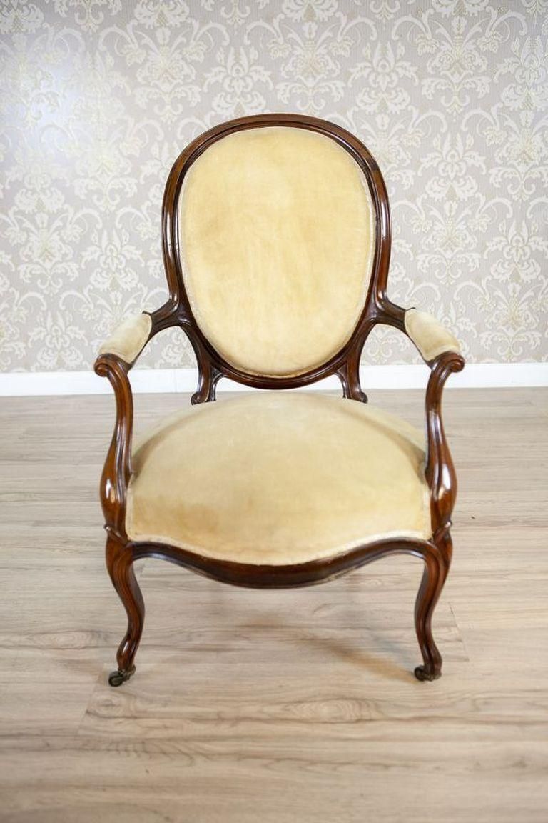 Pair Of Late 19th Century Walnut Armchairs In Beige Upholstery photo vintage