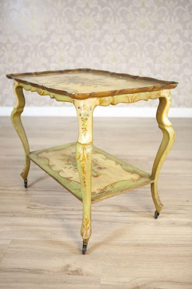 Rococo Mahogany Tea Table From The Late 19th Century With Floral Paintings photo Furniture
