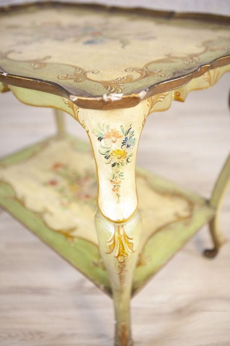 Rococo Mahogany Tea Table From The Late 19th Century With Floral Paintings photo vintage