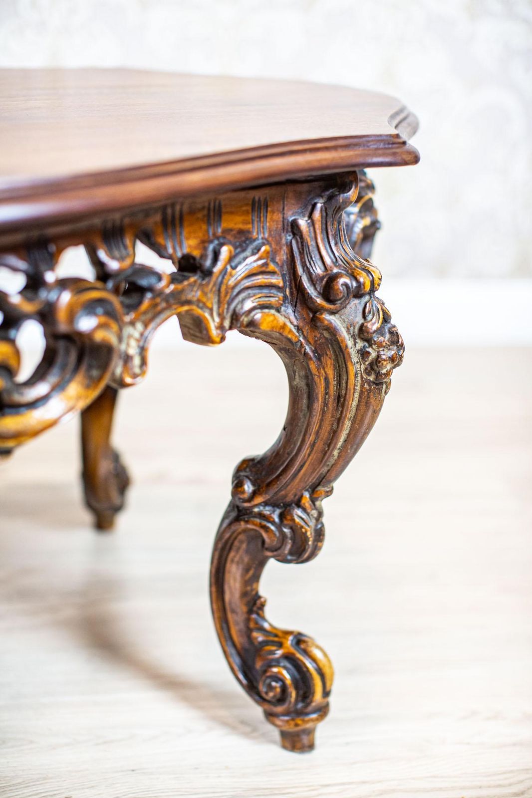 Decorative Brown Coffee Table From The Mid 20th Century With Carved Apron photo 1204.0