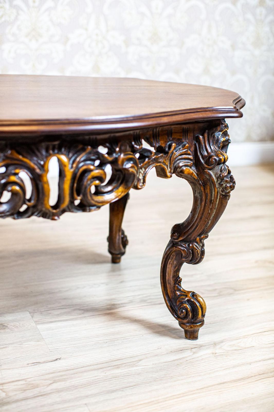Decorative Brown Coffee Table From The Mid 20th Century With Carved Apron photo buy