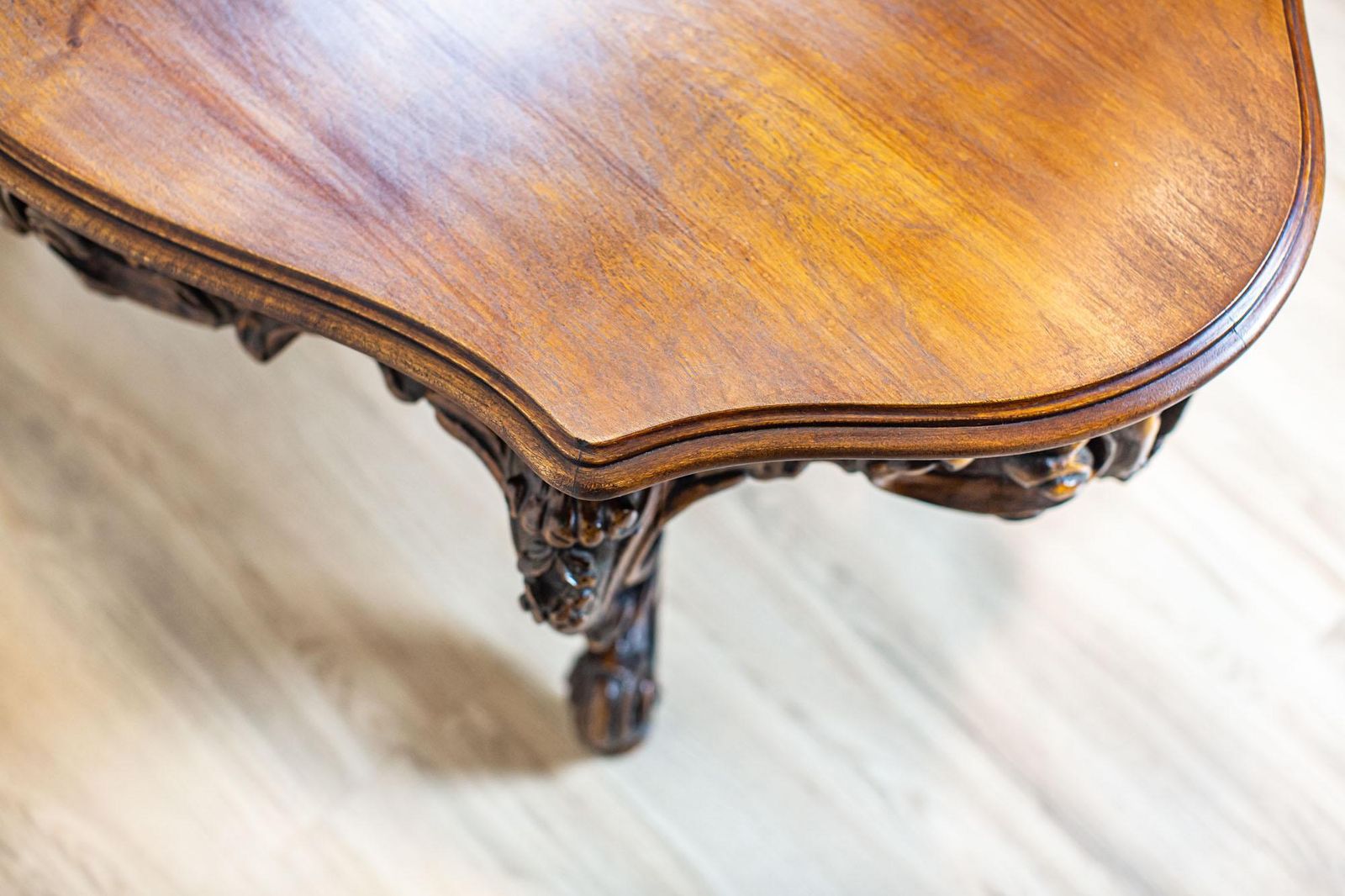 Decorative Brown Coffee Table From The Mid 20th Century With Carved Apron photo vintage