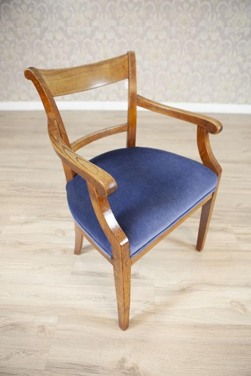 Elm Armchair In Blue Upholster, Early 20th Century photo for sale