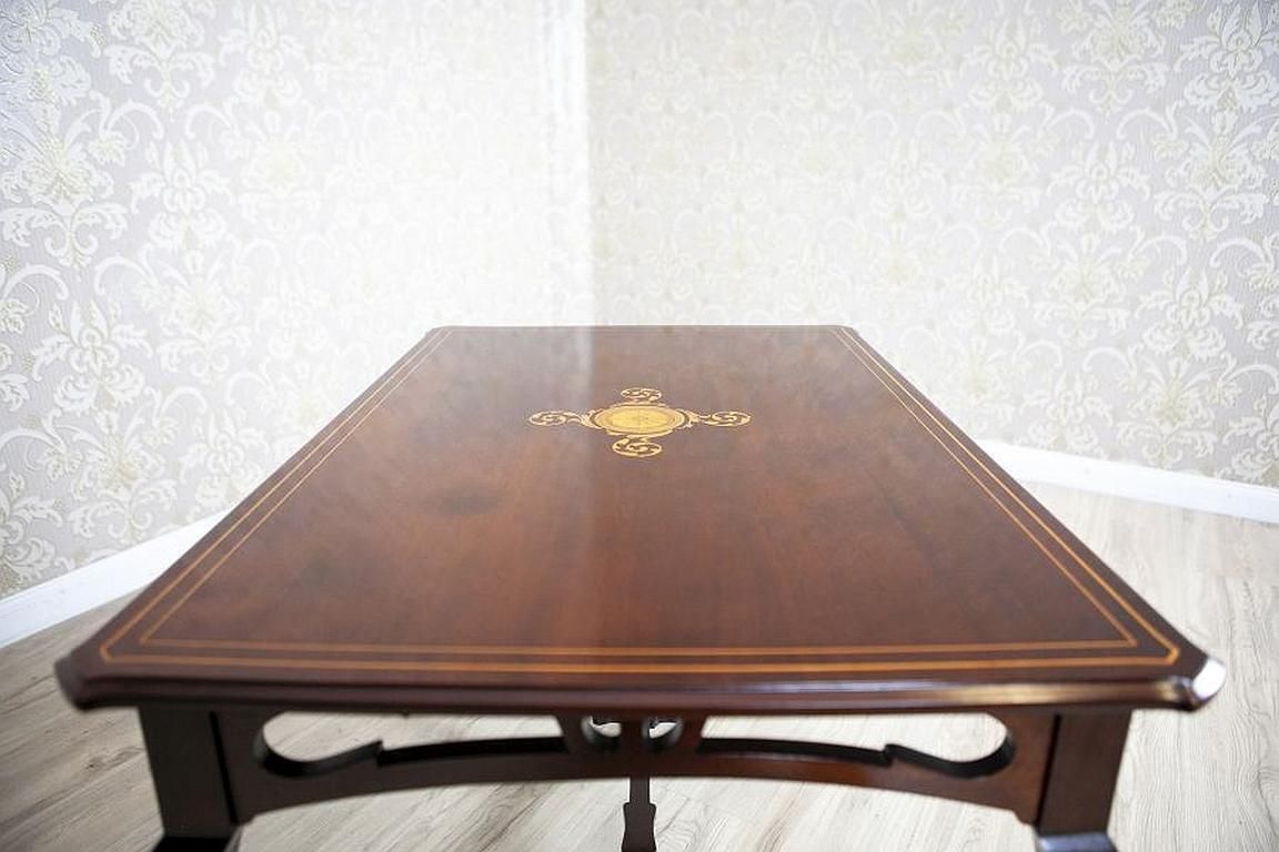 Art Nouveau Mahogany Center Table From The Early 20th Century With Floral Inlays photo buy