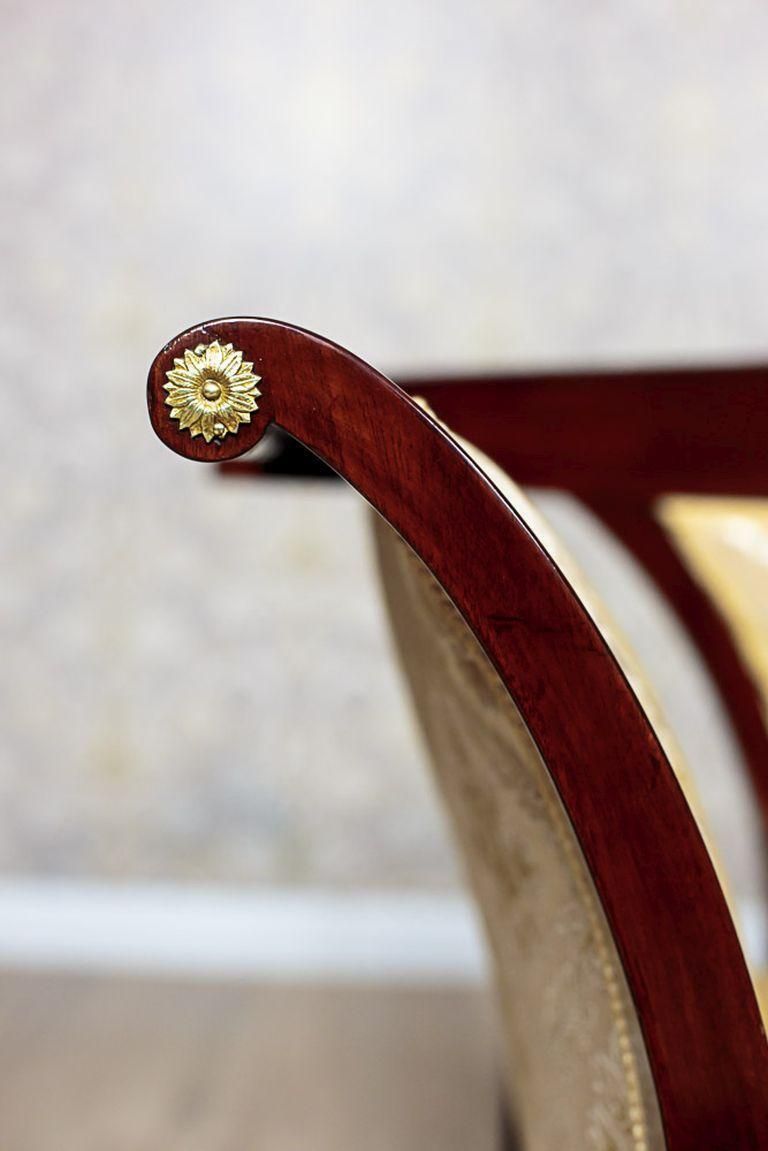 19th Century Chaise Longue, Neo Empire Style With Yellow Fabric, Brass Details photo vintage