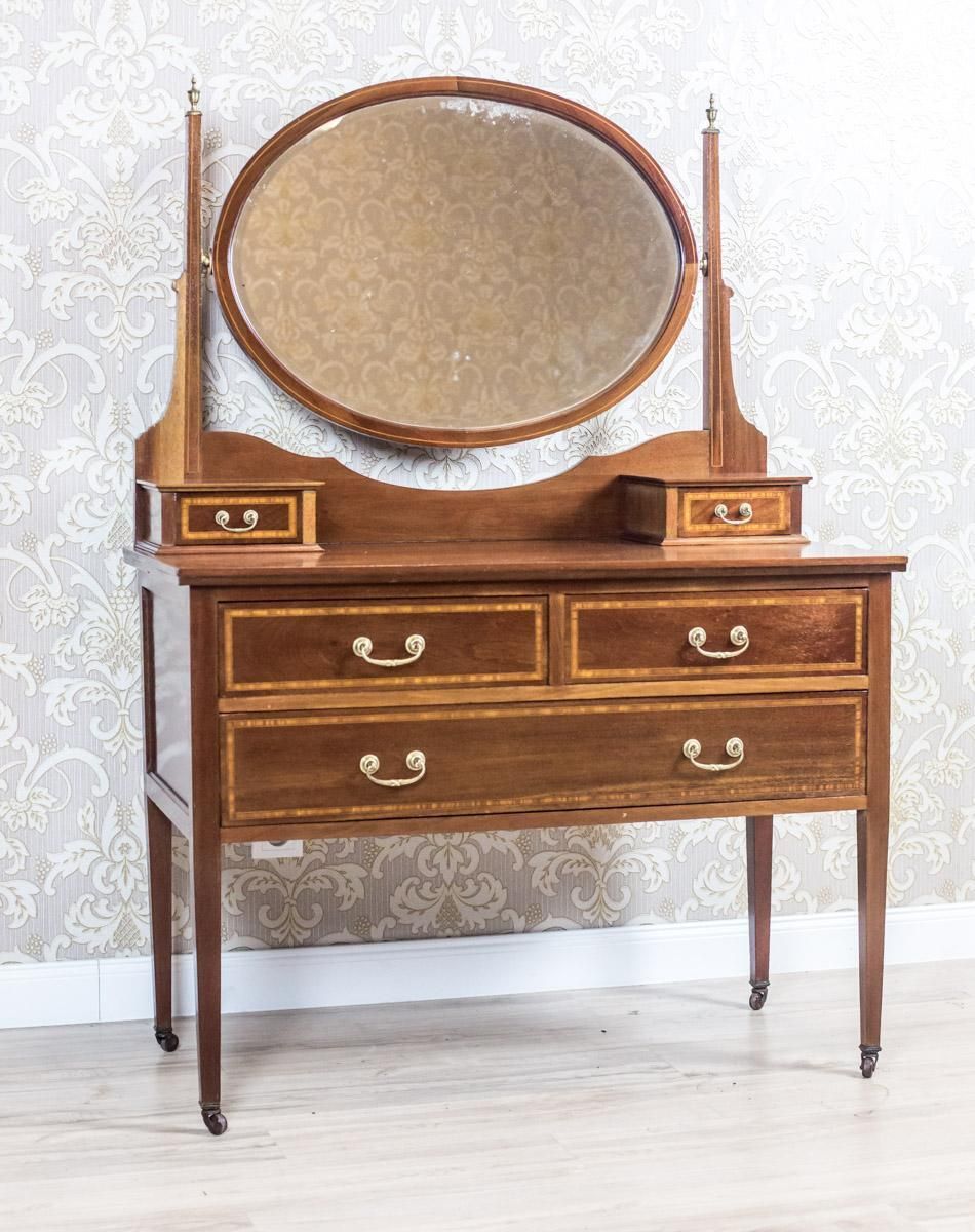19th Century English Softwood & Mahogany Veneer Vanity Table, Signed Maple & Co. photo furniture