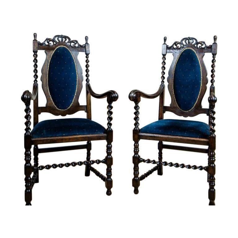 Pair Of 20th Century Eclectic Carved Armchairs