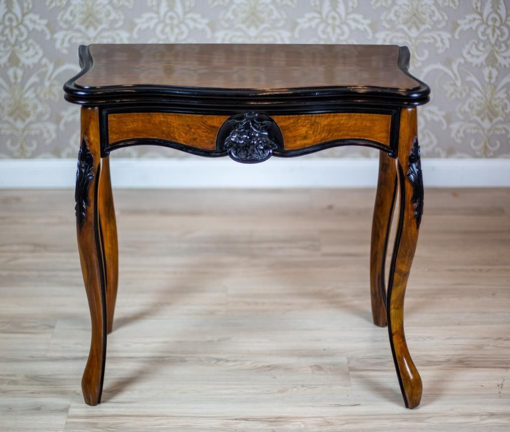 Louis Philippe Walnut Wood & Veneer Card Table From The 19th Century photo Furniture