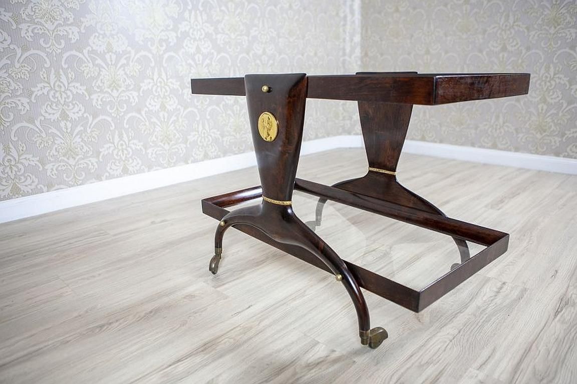 Dark Brown Beech Side Table / Liquor Cabinet From The Late 20th Century On Rolls photo for sale