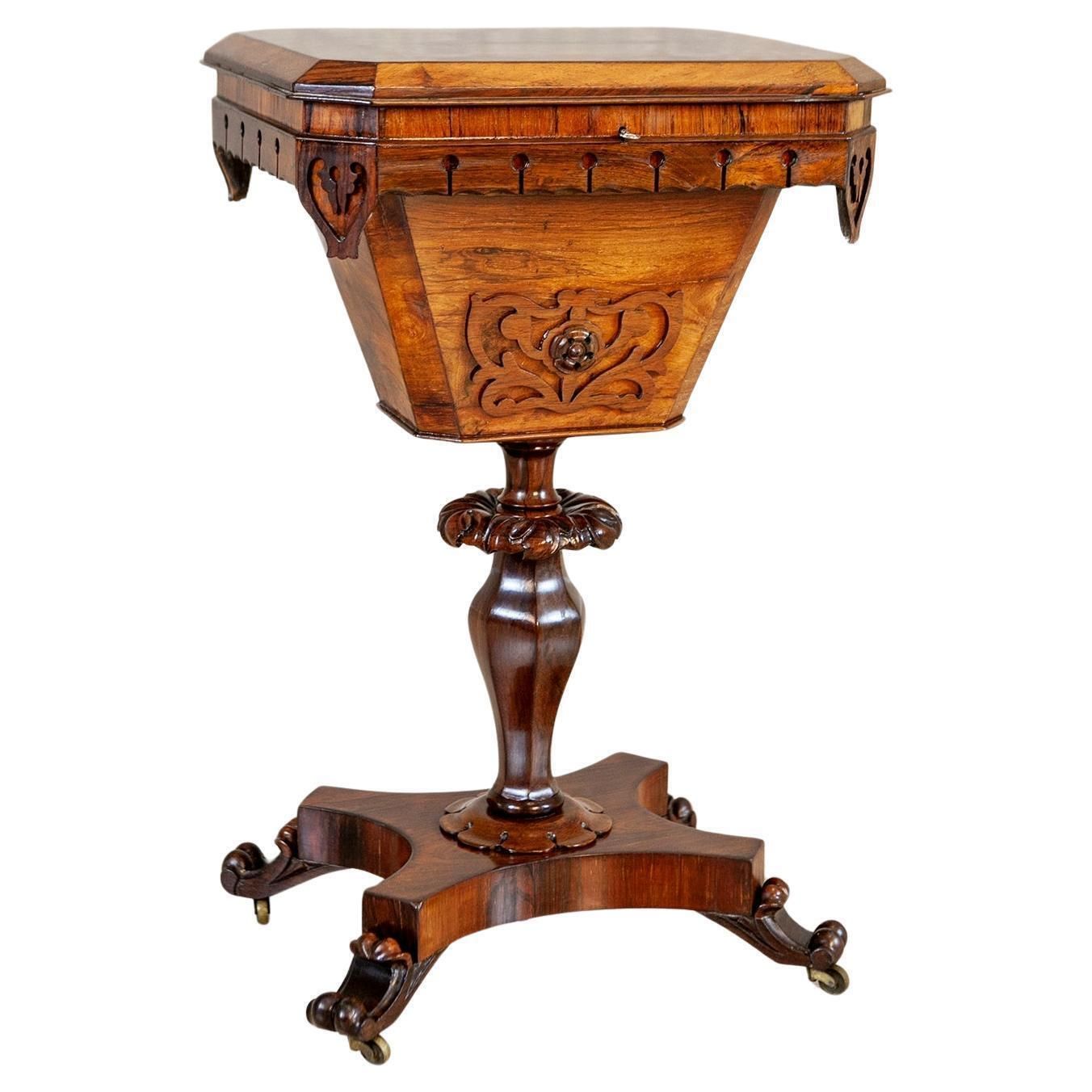 Antique Biedermeier Rosewood Sewing Table From The 19th Century