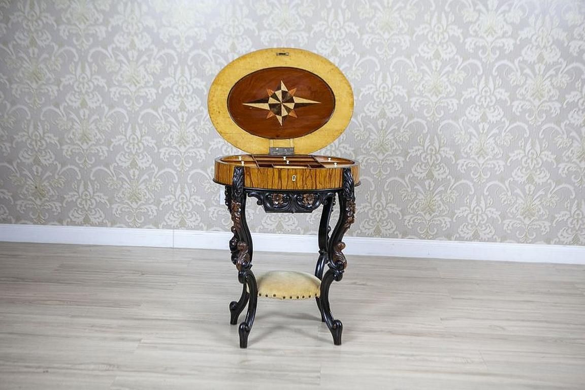 Inlaid Sewing Table Of Various Woods From The Late 19th Century photo Furniture