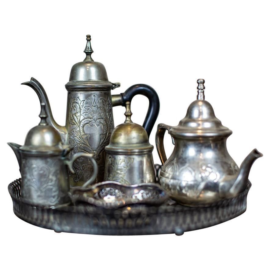 Silver Plated Coffee Set From The Turn Of The 19th And 20th Centuries With Tray