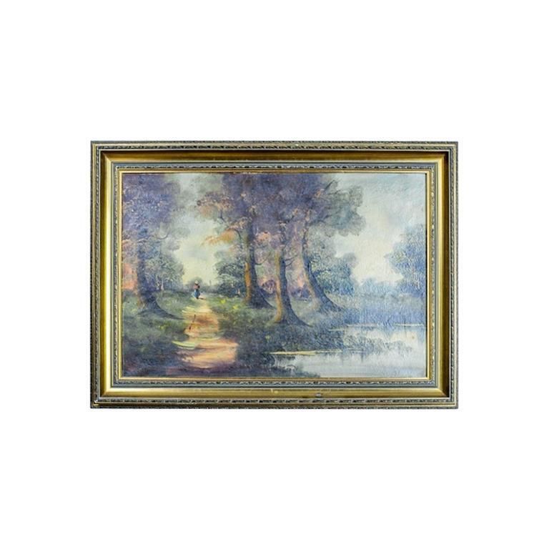 20th Century Oil On Canvas Depicting The Forest Landscape