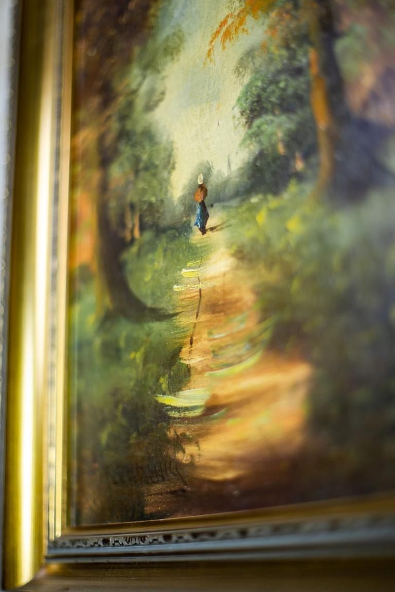 20th Century Oil On Canvas Depicting The Forest Landscape photo vintage