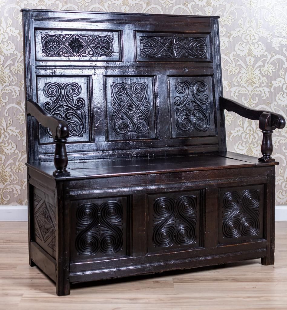 19th Century Renaissance Revival Oak Bench In Dark Brown photo furniture