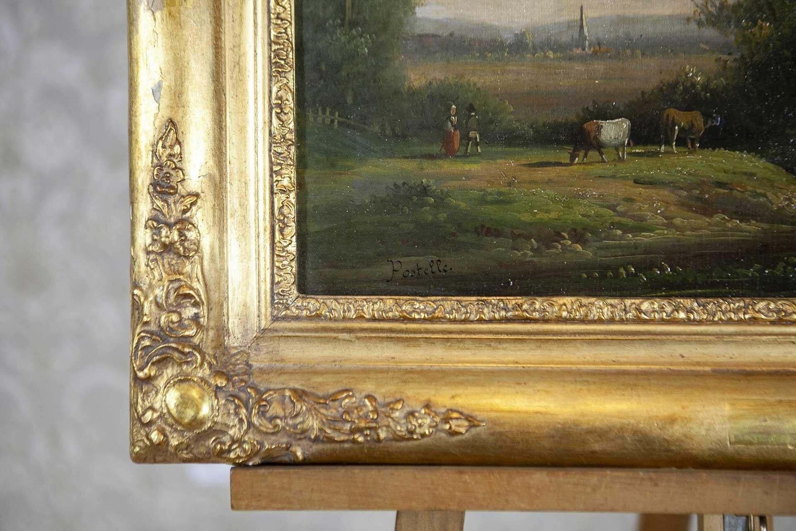 19th Century Framed Oil On Canvas Depicting Village photo for sale