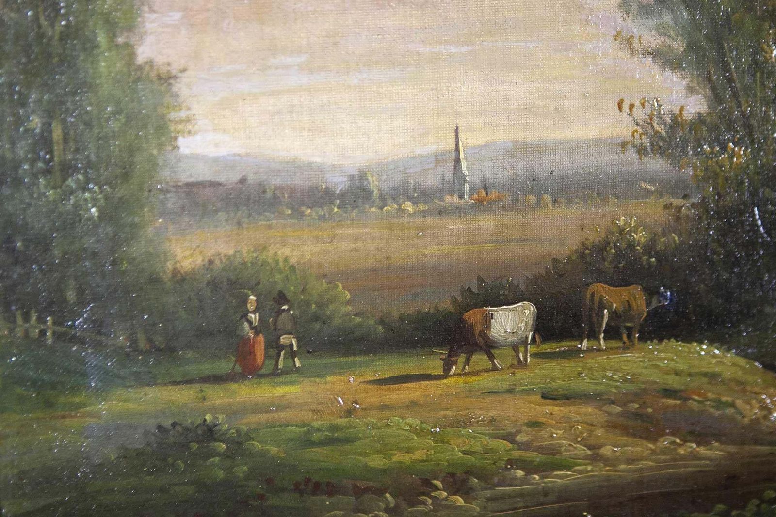 19th Century Framed Oil On Canvas Depicting Village photo buy