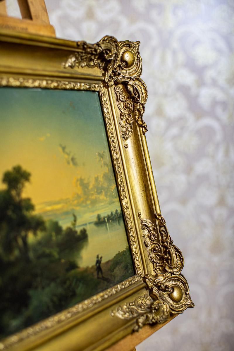 19th Century Oil On Hardboard Depicting Nature In Gold Frame photo for sale