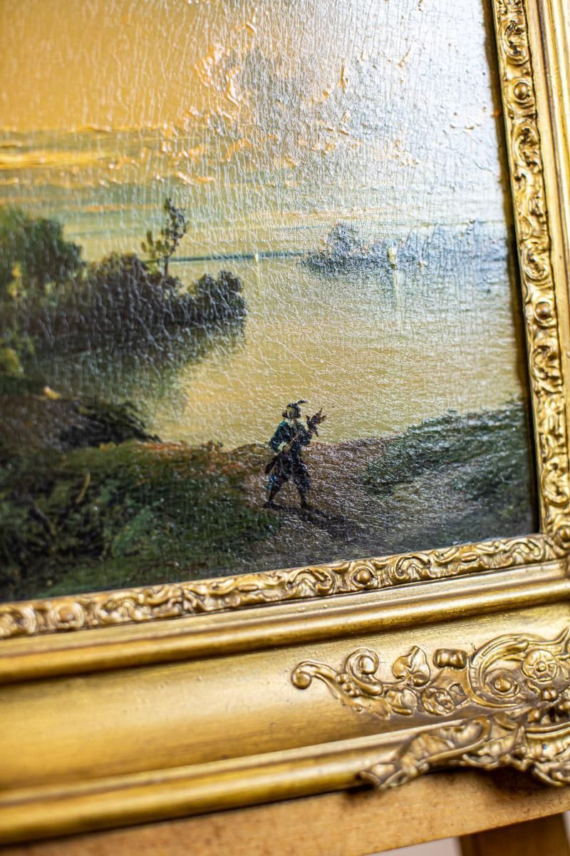 19th Century Oil On Hardboard Depicting Nature In Gold Frame photo Art
