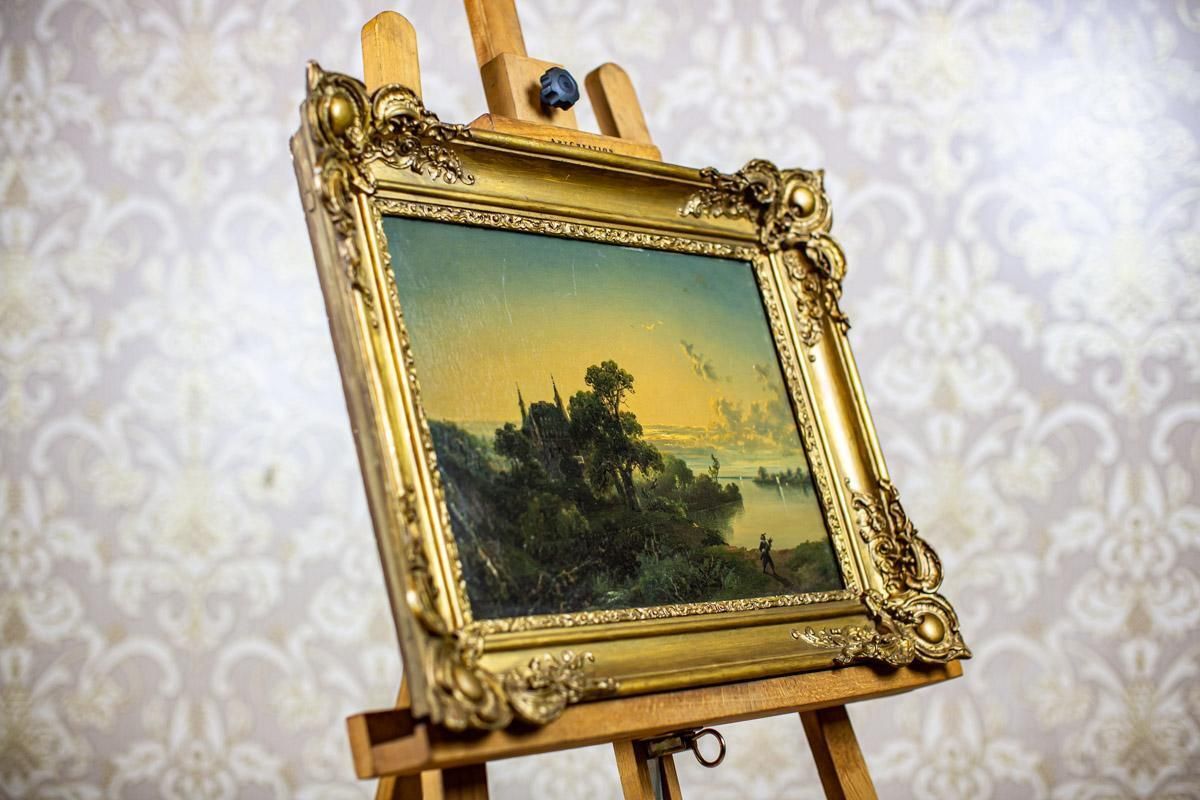 19th Century Oil On Hardboard Depicting Nature In Gold Frame photo buy