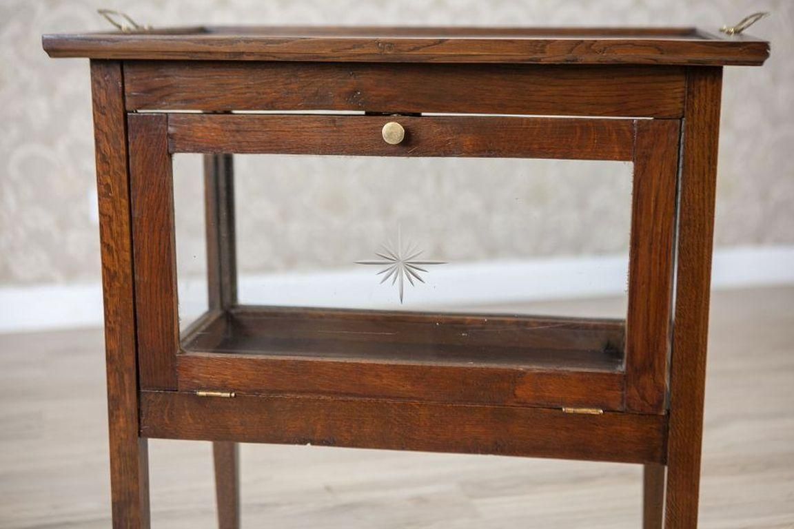 Furniture Oak Tea Cabinet With Tray From The Early 20th Century photo