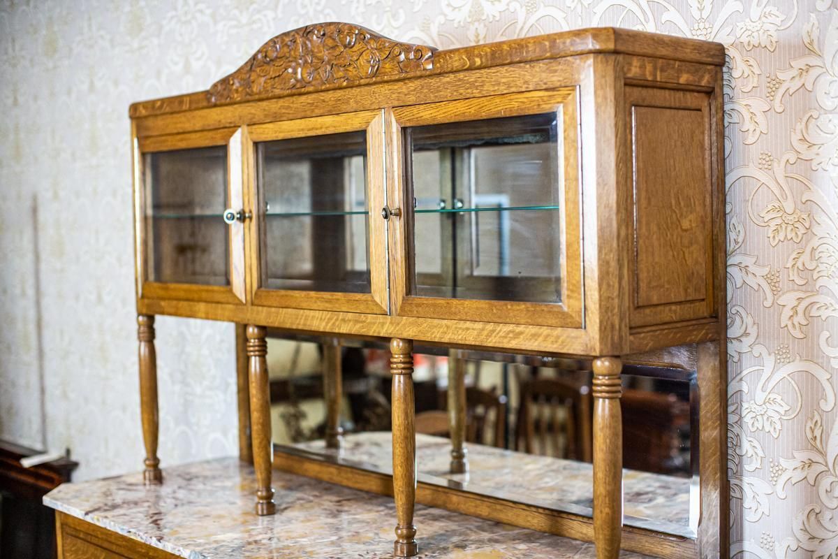 3267.0 Oak Dining Room Set From The Early 20th Century With Marble And Rattan Elements photo