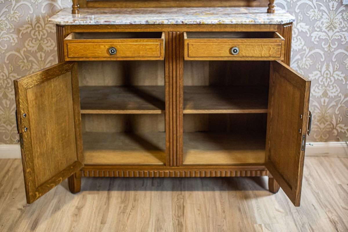 photo buy Oak Dining Room Set From The Early 20th Century With Marble And Rattan Elements