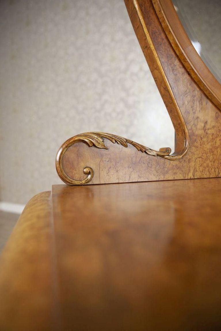 Vanity Veneered With Karelian Birch With Oval Mirror From The Early 20th Century photo vinterior