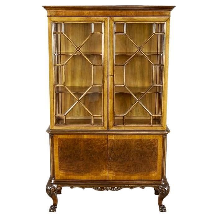 Mahogany Wood & Veneer Display Cabinet In Chippendale Style From The 1930s