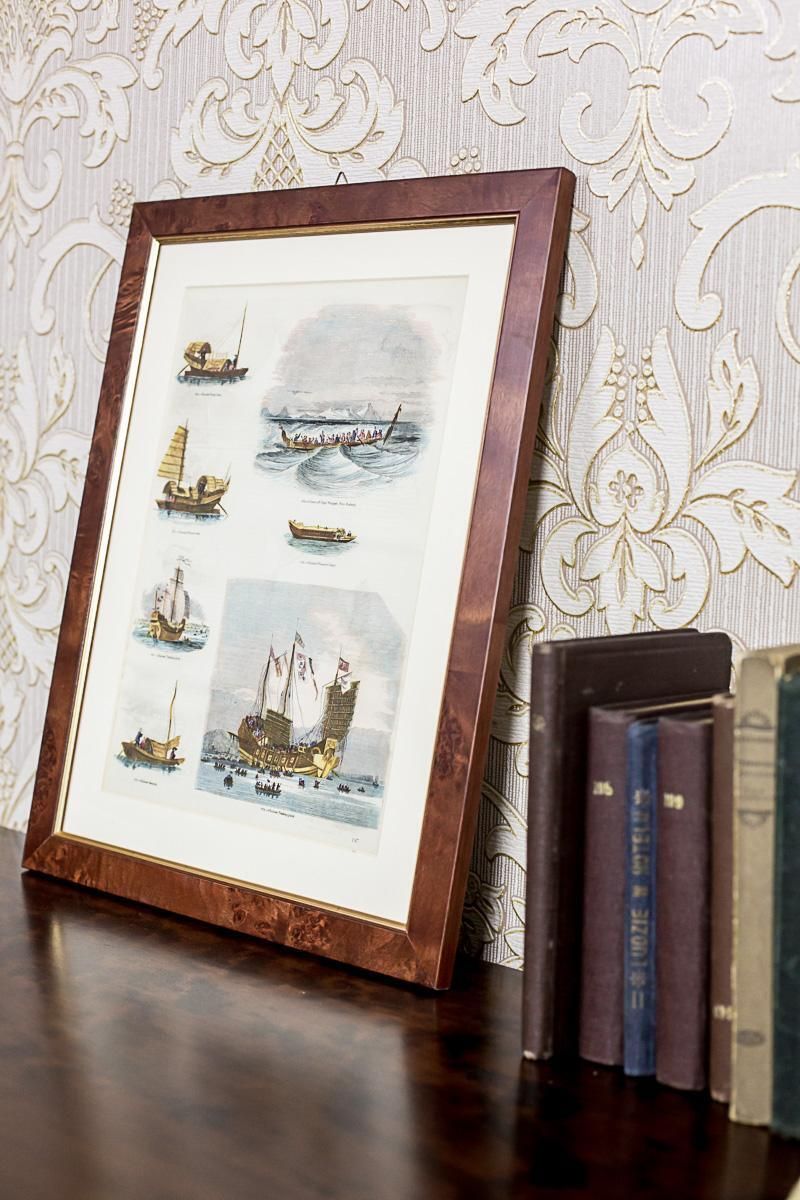 20th Century Colorful Print In A Frame – Ships photo Art