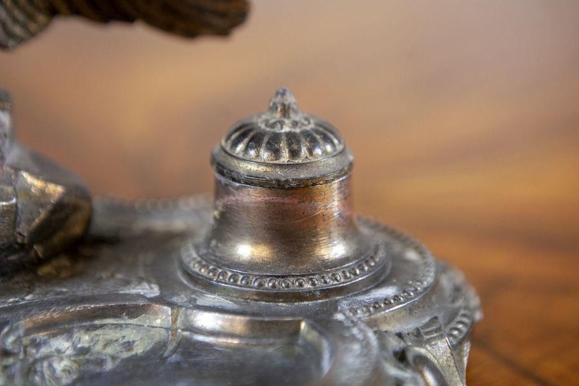 photo furniture Pre War Metal Inkwell With Bird Figurine
