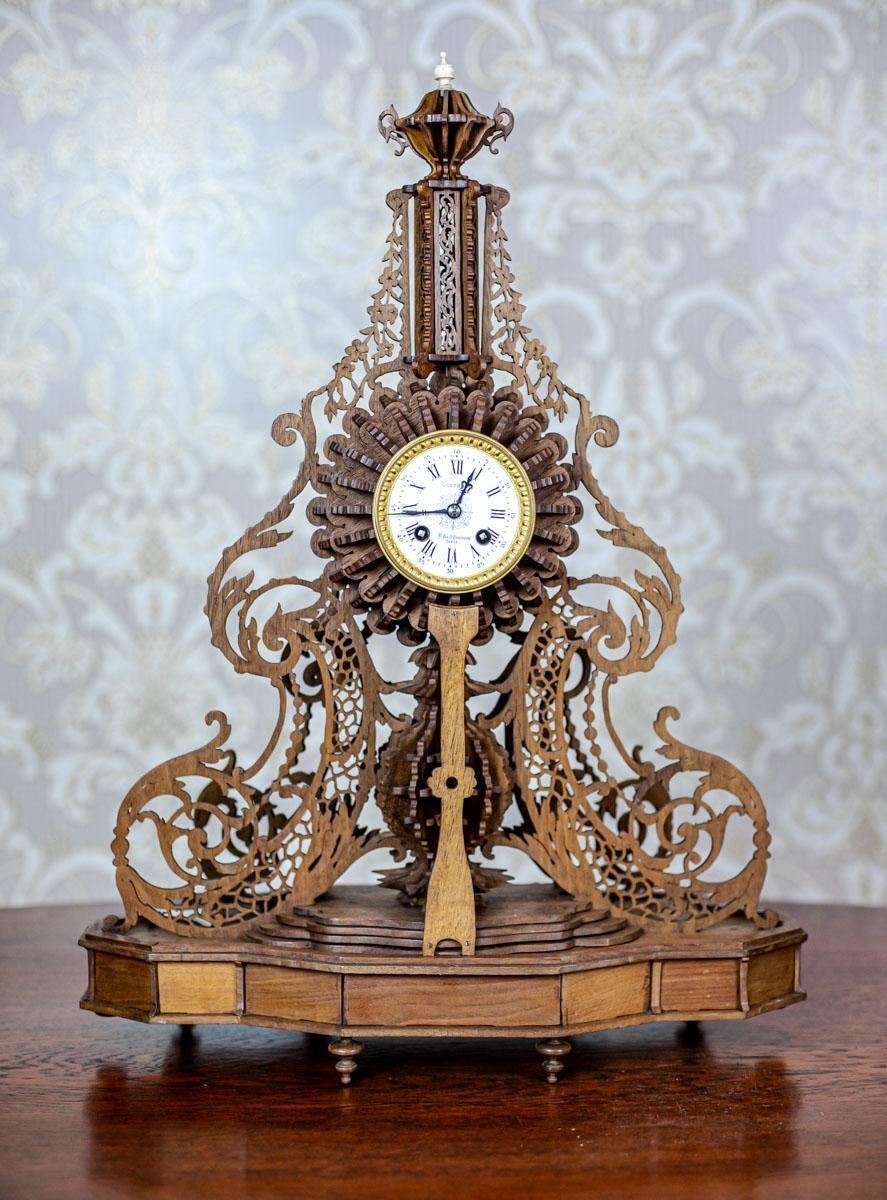 Elaborately Carved Exotic Wood Mantel Clock From The Late 19th Century photo for sale