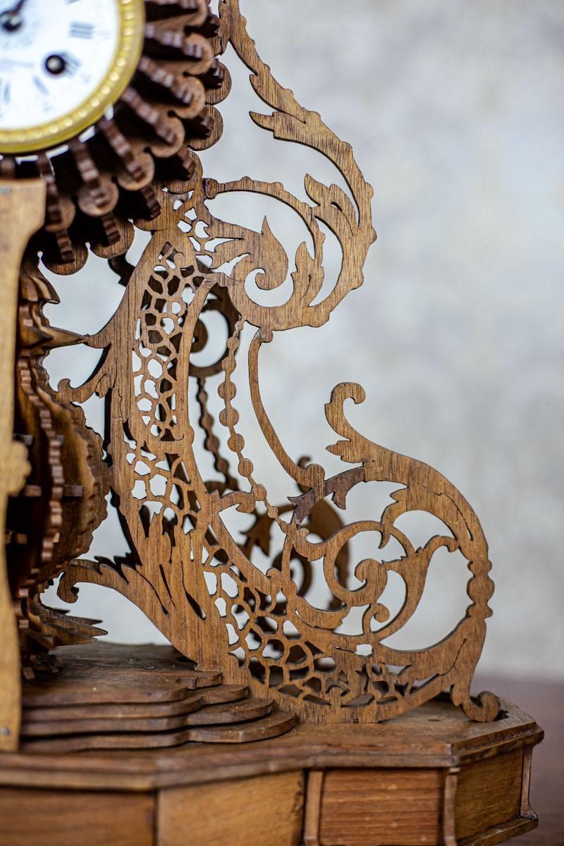 photo vinterior Elaborately Carved Exotic Wood Mantel Clock From The Late 19th Century