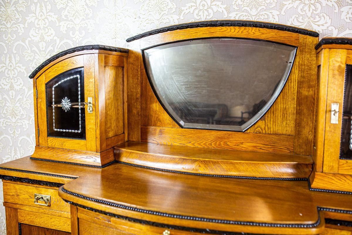 photo vintage Art Nouveau Sideboard Veneered With Oak, The Turn Of The 19th And 20th Century