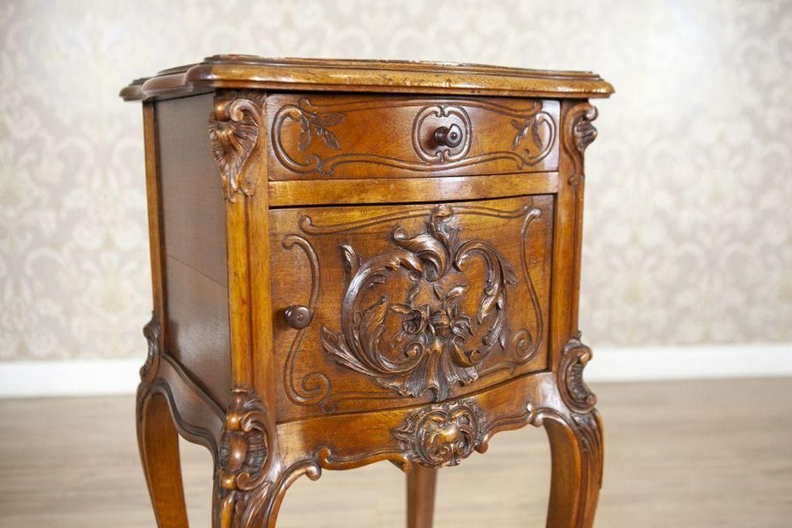Rococo Walnut Night Stand From The Turn Of The Centuries With Marble Top photo vinterior