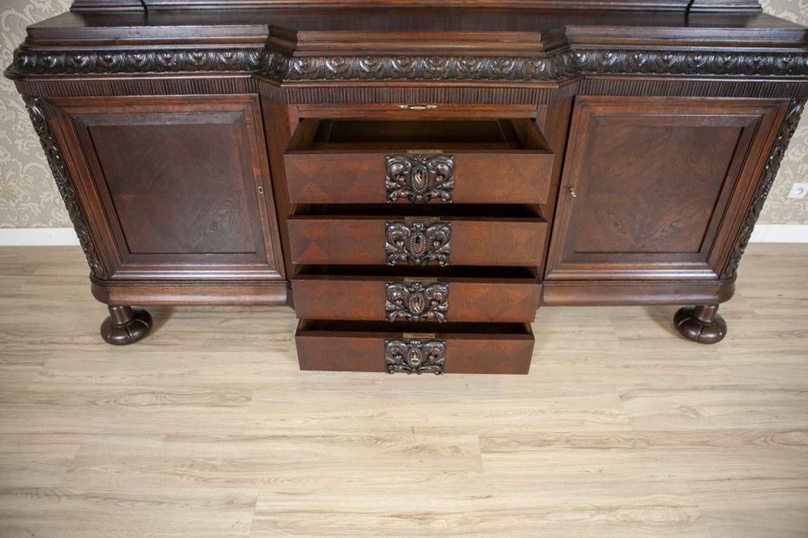 Decorative Oak Sideboard From The Interwar Period In Dark Brown photo vinterior