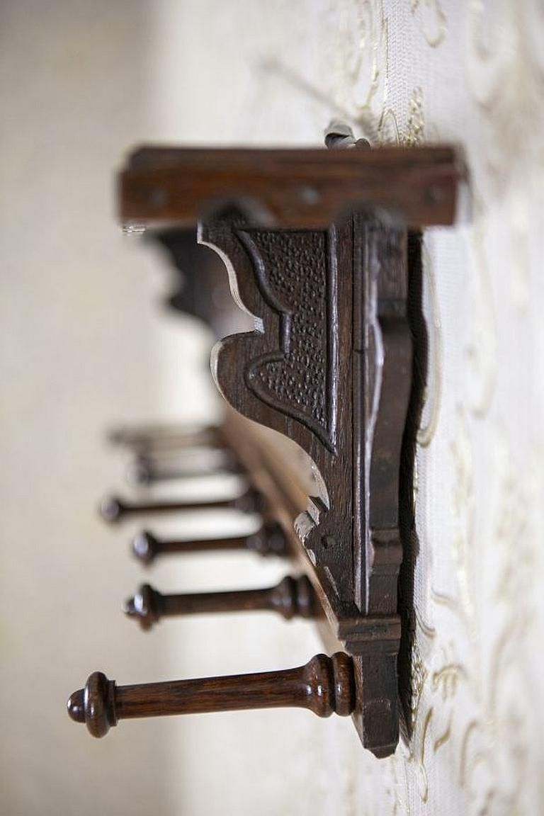 Oak Coat Rack From The Early 20th Century In Dark Brown photo vinterior