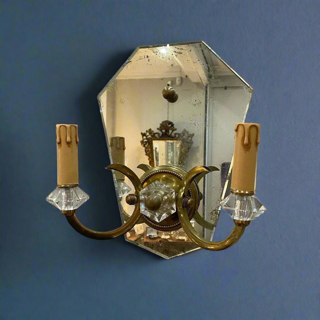 Pair Art Deco Wall Lights With Aged Glass Circa 1930 photo furniture